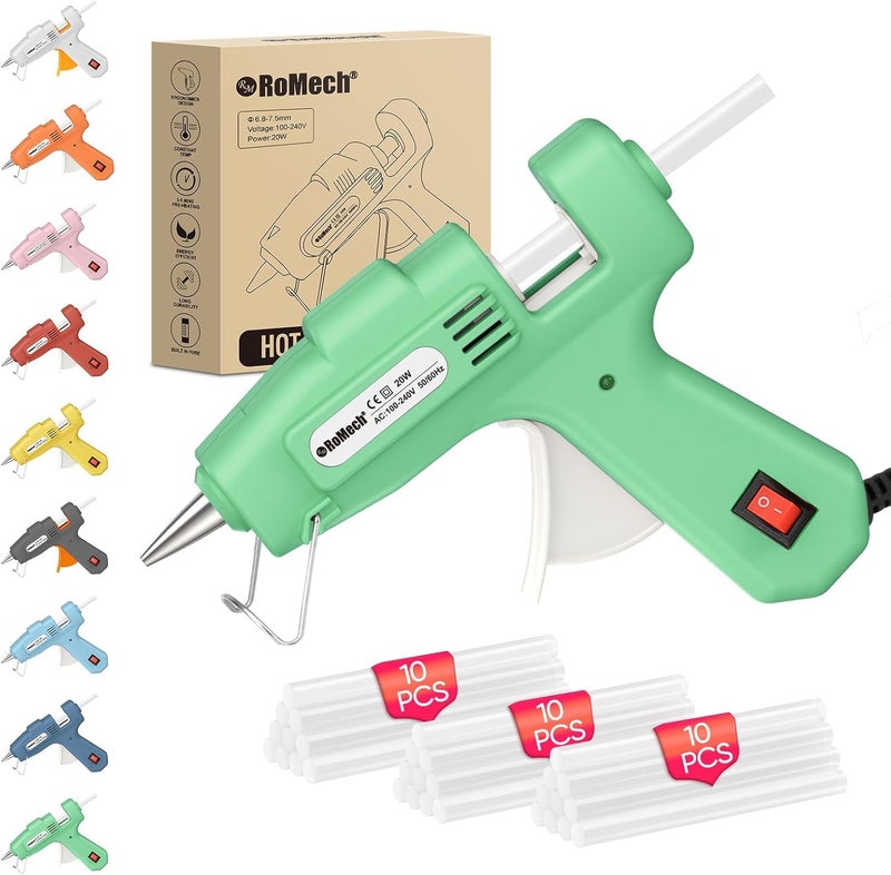 ROMECH 20W Mini Hot Glue Gun with 30 Glue Sticks Set, Fast Preheating 20W Hot Glue Gun Kit Heavy Duty Gluegun for Craft, DIY, Repairs (Green) - Image 1